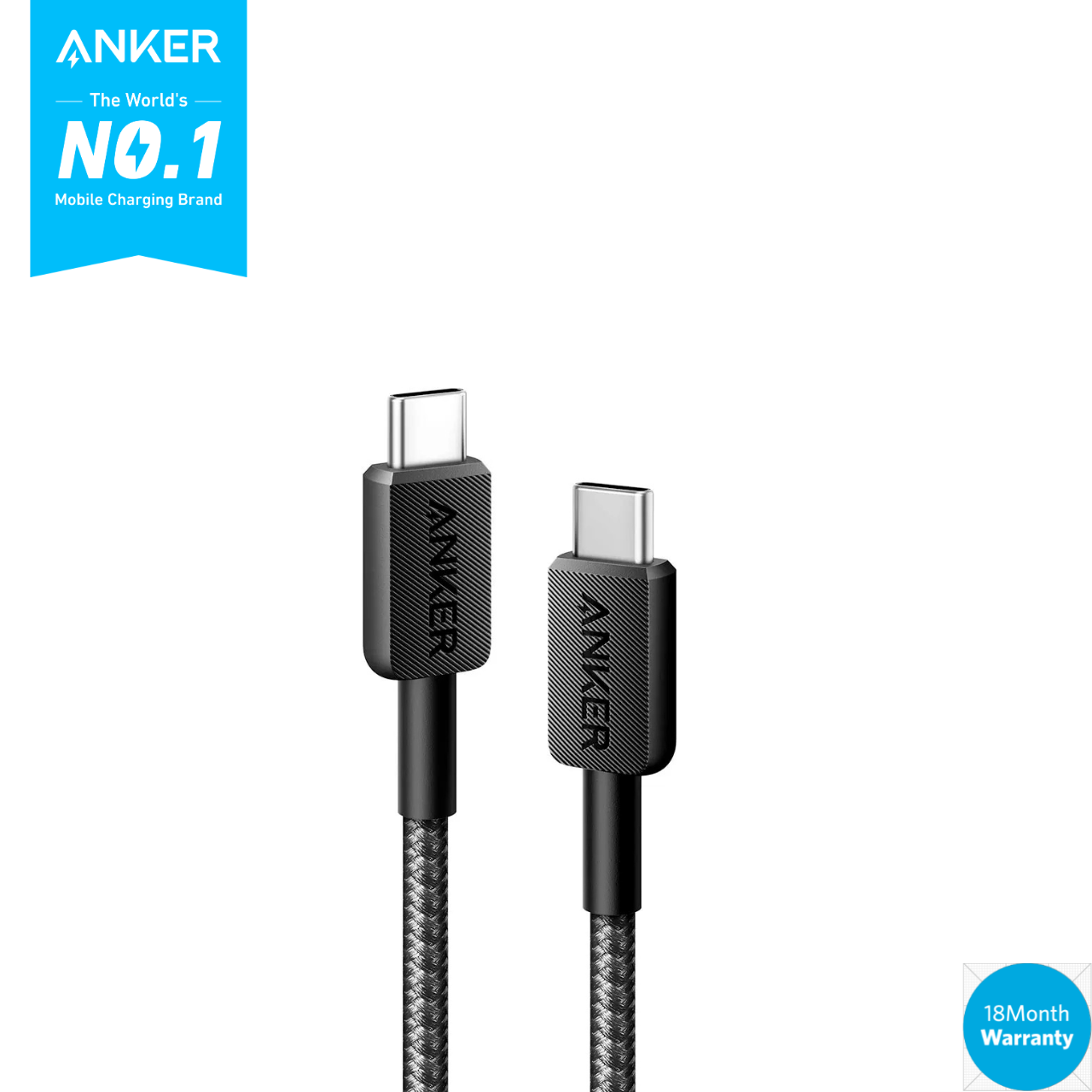 Anker 322 USB-C to USB-C 60W Cable (3ft) Nylon Braided – Black